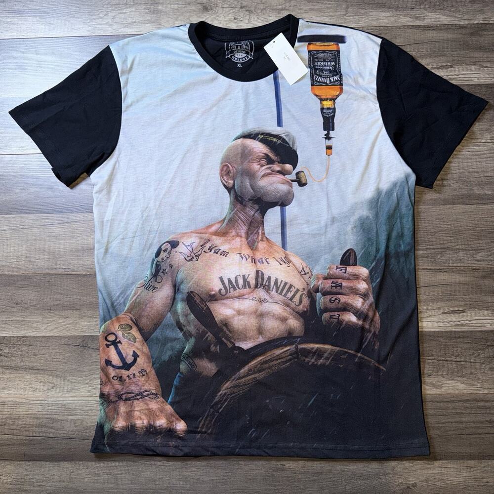 Jack Daniel's Whiskey Graphic Print Popeye T Shirt XL